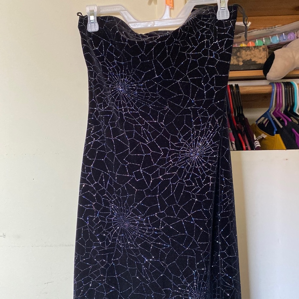 Finesse Black Strapless Evening Dress with Sparkle Pattern